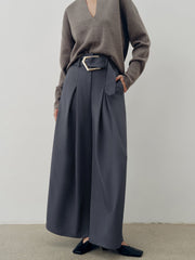 Belted Casual High-Waisted Wide-Leg Pants
