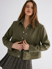Suede Effect Lapel Button Jacket