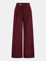 Pleated Cotton Corduroy Wide Leg Pants