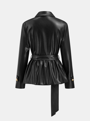 Belted Faux Leather Textured Jacket