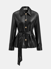 Belted Faux Leather Textured Jacket