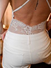 Sheer Floral Lace Backless Bodysuit