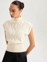 Mock Neck Cap Sleeve Sweater Vest
