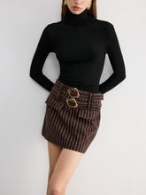Double Belt Striped Mini Skirt