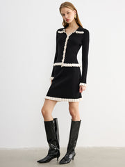 Contrast Ruffled Knit Top and Mini Skirt Set