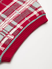 Cap Sleeve Plaid Knit Vest