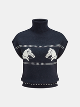 Horse-Pattern Cap Sleeve Turtleneck Sweater Vest