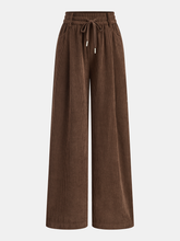 Mid-Waist Corduroy Wide-Leg Drawstring Pants