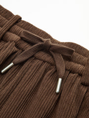 Mid-Waist Corduroy Wide-Leg Drawstring Pants