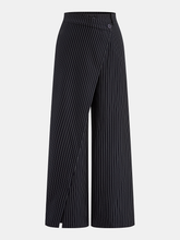 Wide-Leg Pinstriped Asymmetric Placket Pants