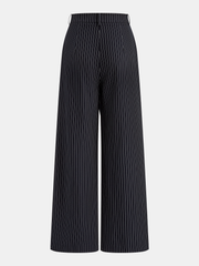 Wide-Leg Pinstriped Asymmetric Placket Pants
