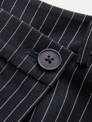 Wide-Leg Pinstriped Asymmetric Placket Pants
