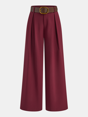 Belted Mid-Waist Wide-Leg Casual Pants