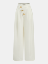 Mid-Waist Asymmetric Metal Detail Wide-Leg Pants