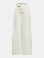 Mid-Waist Asymmetric Metal Detail Wide-Leg Pants