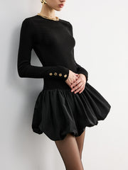 Bubble Hem Long-Sleeve Knit Mini Dress