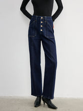 Button Placket High-Waist Straight-Leg Jeans