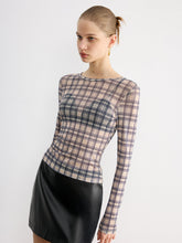 Plaid Sheer Long Sleeve Top