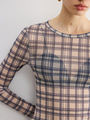 Plaid Sheer Long Sleeve Top
