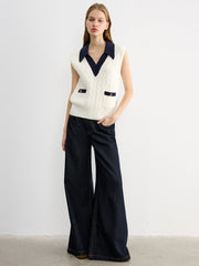 Collared Colorblock Knit Tank Top