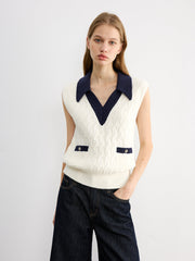 Collared Colorblock Knit Tank Top