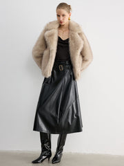 Wide Lapel Faux Fur Cropped Coat