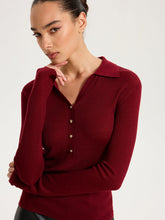 Wool-Blend Buttoned Long Sleeve Polo Knit Top
