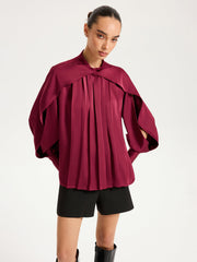 Satin Pleated Blouse with Cut-Out Sleeve
