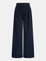 Corduroy Pleated Mid-Waist Wide-Leg Pants