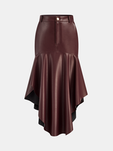 Faux Leather Asymmetric Mermaid Hem Midi Skirt