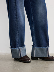 Frayed Cuffed Denim Wide-Leg Jeans