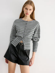Waist Cinched Stripe Cardigan