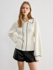 Back Bow Contrast Trim Collared Cardigan