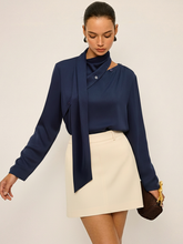 Asymmetric Tie-Neck Button Detail Satin Blouse