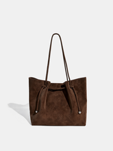 Suede Effect Drawstring Tote Bag