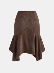 Asymmetric Ruffled Hem Midi Skirt