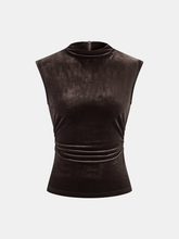 Mock Neck Ruched Velvet Sleeveless Top