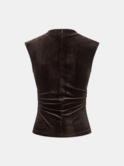 Mock Neck Ruched Velvet Sleeveless Top