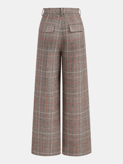 Mid-Waist Plaid Metal Button Pants