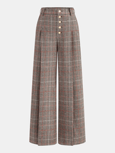 Mid-Waist Plaid Metal Button Pants