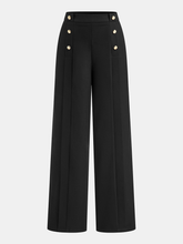 Metal Detail Mid-Waist Pleated Wide-Leg Pants