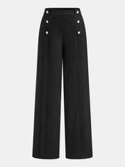 Metal Detail Mid-Waist Pleated Wide-Leg Pants