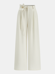 3D Floral Tie Wide-Leg Pants