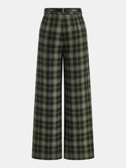 Belted Plaid Straight-Leg Pants