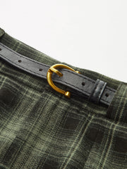 Belted Plaid Straight-Leg Pants