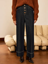 High-Waist Button Wide-Leg Denim Pants
