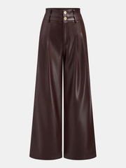 Double Waistband Faux Leather Pants