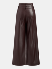 Double Waistband Faux Leather Pants