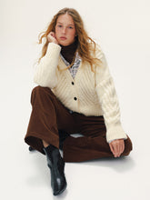 Wool Blend Cable Knit V-Neck Button Cardigan