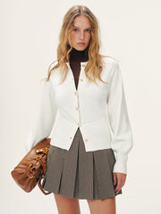 Metal Button Scalloped Edge Cardigan